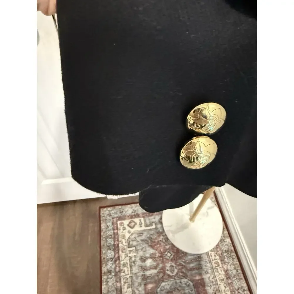 Draper James Woman's Faux Pea  Coat Gold Snap Buttons ‎ Lined  Black Size 2